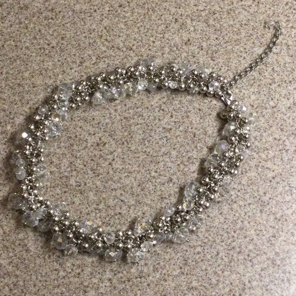 Classic Silver Crystal Beaded Necklace - Women's Jewelry